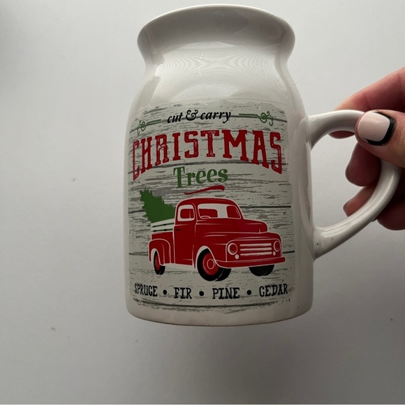 Vintage Cut & Carry Christmas Trees Milk Jug Red Ford Truck 4.75 Mug - Picture 1 of 4